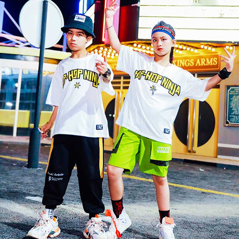 

Hip Hop Dance Costume Kids Street Dance Outfit Tops Pants Boy Loose Ropa Hiphop Performance Wear Girls Clothing 10 12 Years 4291, White top