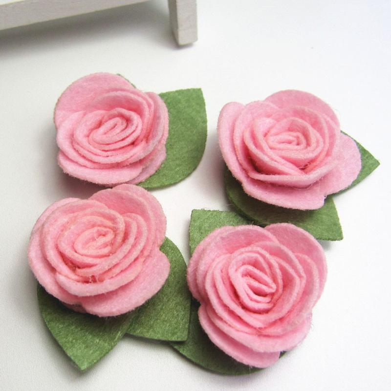 

30PCS 4CM Felt Nonwovens Fabric Flower Cute Rolled Rose Hair Flowers For hair Accessories Ornaments flowers, Pink
