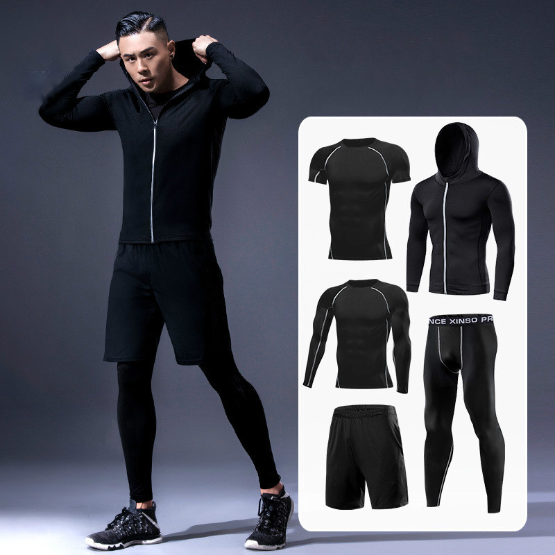 

Men's Running Sets 5pcs/sets Compression Sport Suits Workout Tights Clothes Gym Jacket Fitness Quick Dry Jogging Sportswear Kit, G 5pcs set 06