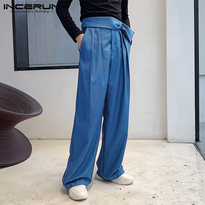 

INCERUN Men High Waist Joggers Casual Zipper Comfortable Pantalones Mens Fashion Wide Leg Pants Solid Color Loose Trousers -5XL, Black