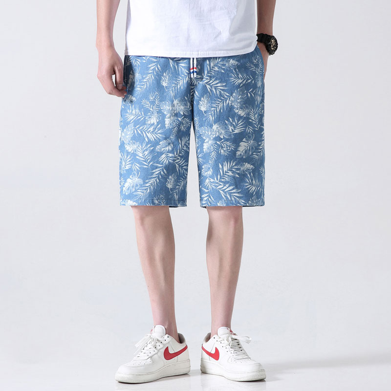

LEGIBLE New Summer Jeans Shorts Men Casual Cotton Fashion Style Man Shorts Tree Printing Beach Men Plus Size  5XL, Dark blue