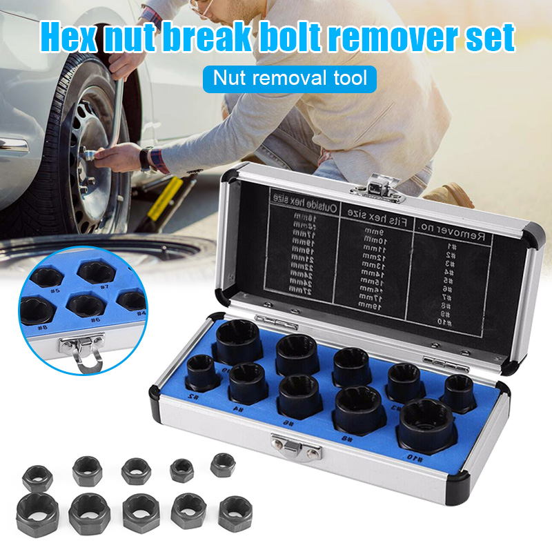 

10pcs Hex Nut Remover Extractor Set Extraction Tool Threading Tools Kit SDF-SHIP