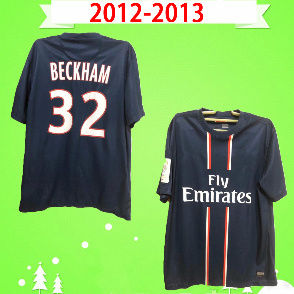 

#10 Ibrahimovic 2012 2013 retro soccer jerseys home blue classic 12 13 Vintage football shirts #7 Ménez #19 Gameiro #32 BECKHAM