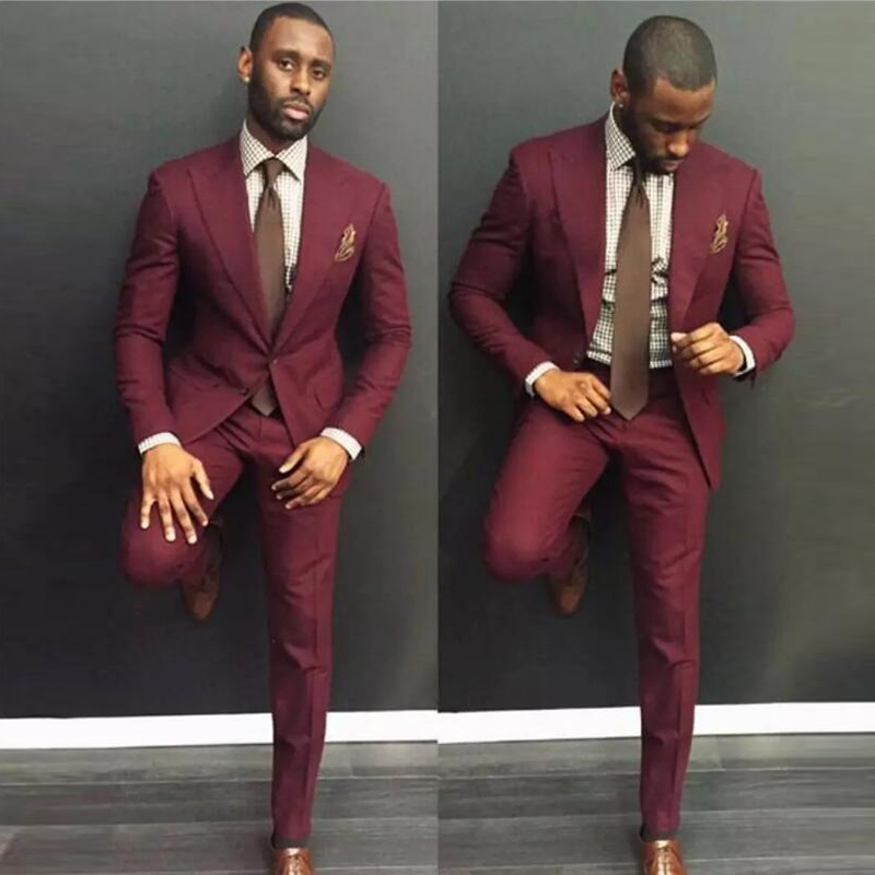 

2020 Custom Made Burgundy Wedding Suits For Men Suits Wine Red Mens Suit Best Man Skinny Blazer Groom Wear Prom Costume Tuxedos Jacket+Pant, Same as image
