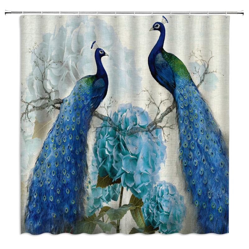 

Blue Peacock Shower Curtains Beaytiful Bird Pattern Bathroom Decor Home Bath Bathtub Waterproof Polyester Curtain Set Cheap