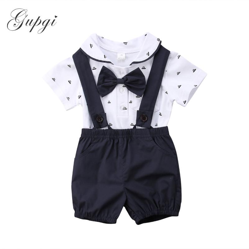 

0-24M Newborn Infant Baby Boys Clothes Set Gentleman Boys Suit Bow Shirts Bib Pants Party Christmas Outfits Summer, Blue
