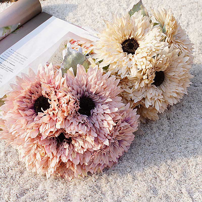 

6 Heads Artificial Gerbera Flowers Bouquet Colorful Silk Fake Flowers for Home Desk Window Decoration Wedding Party Supplies, Green
