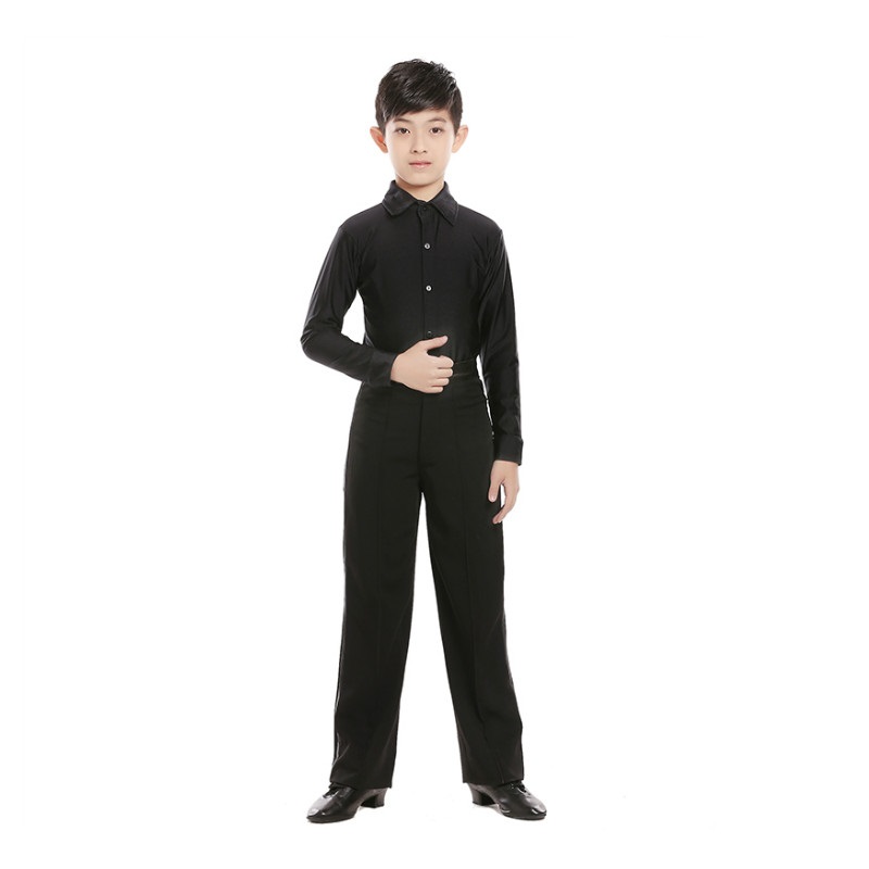 

X2005 Boy's Latin Dance Costume Children's Shirt Racing Suit Standard Professional Examination Clothing Teens Performance Wear, Stand collar top
