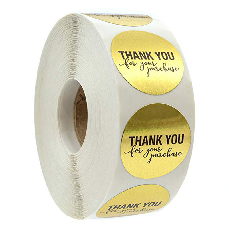 

Laser Adhesive Stickers Gold Foil Thank You for Purchasing Stickers Store Small Sealing Label 500 PCS Lables Per Roll 1in 1.5 inch 122560