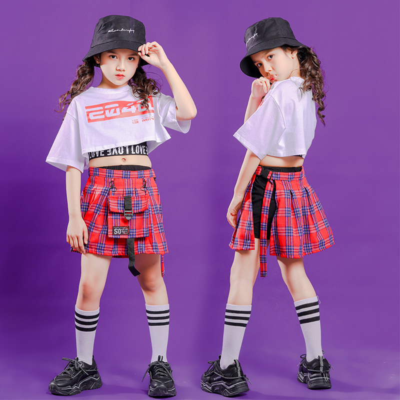 

Kids Festival Hip Hop Clothing White Summer Crop Top T Shirt Tank Top Vest Red Skirt for Girls Jazz Dance Costume Clothes Wear, Black
