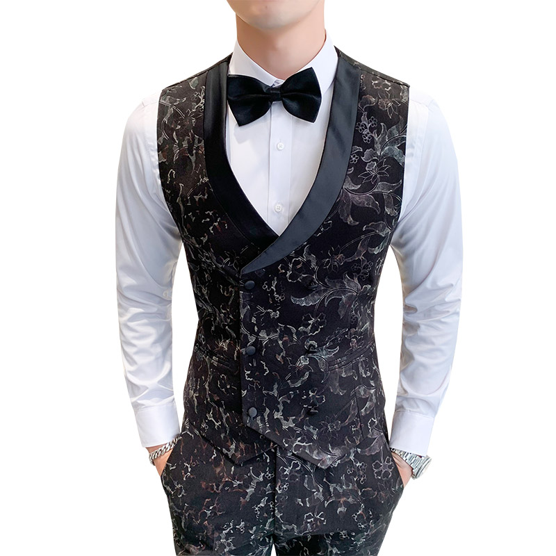 

5XL men's suit vest with trousers wedding party flower pants and vests fashion business casual men pant Waistcoat, Black