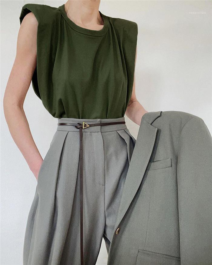 

Casual Top Loose Sleeveless Womens Tshirt Crew Neck Summer Solid Color Tees Ladies