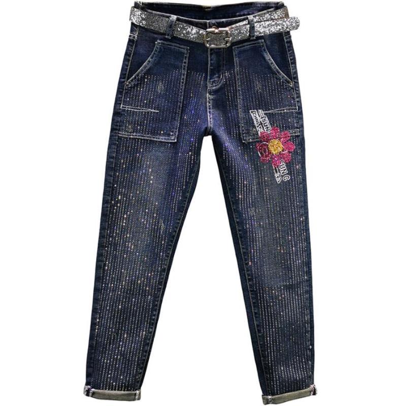 

Heavy industry hot drilling jeans women 2020 autumn high waist stretch slim denim pencil pants r1494, Dark blue
