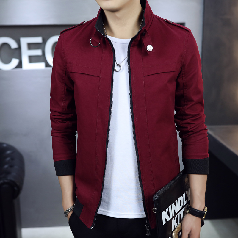 

Autumn suit casual young man jacket fashion new hot autumn coat man Men's Cotton Slim Spring-Summer Stand Collar Jacket fashion, Black