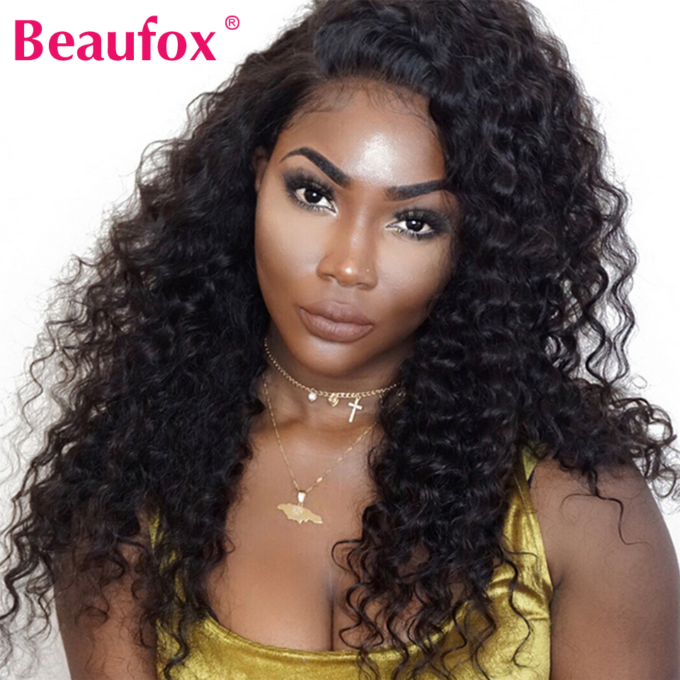 

Beaufox Lace Front Human Hair Wigs Deep Wave Wig Pre Plucked Lace Wig With Baby Hair Remy Indian Hair Wigs 150% Density 13x4, Natural color