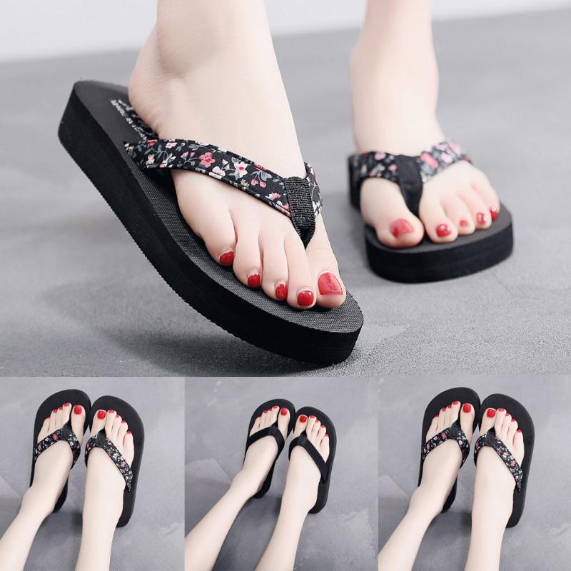 

shoes woman Ladies Fashion Summer Flowers Bohemian Style Slippers Beach Sandals dames Slides pantoffels pantuflas de mujer A50, Black