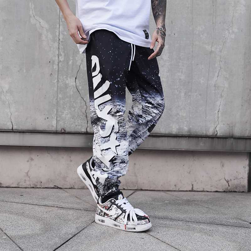 

Original Letter Pattern Gradient Trousers Drawstring Oversize Streetwear Joggers Pants Harajuku Hip Hop Windbreaker Pants Mens, Black