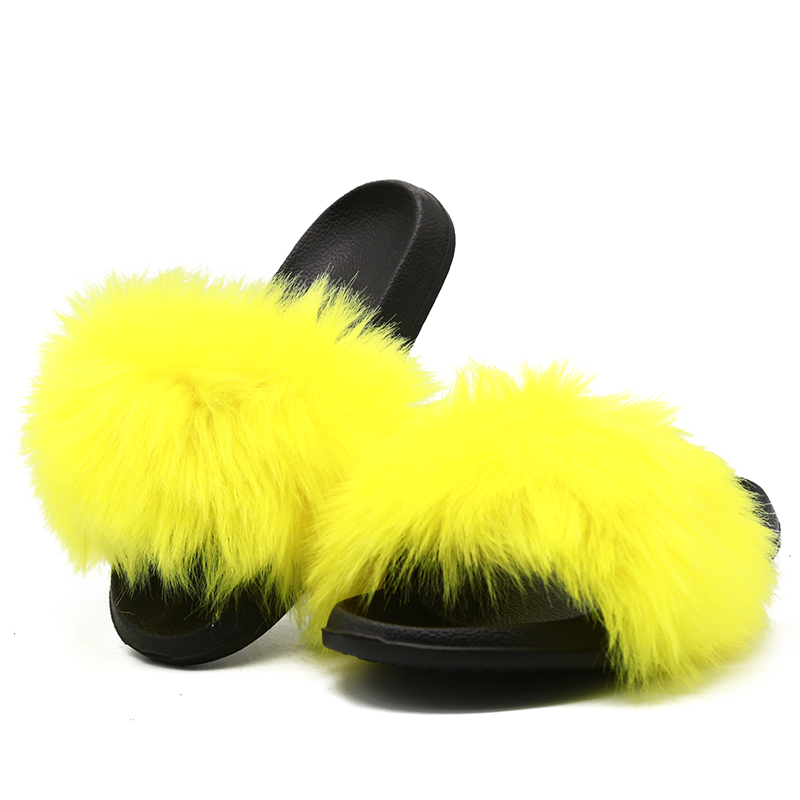 

Summwe Women Slippers Plus Size Home Casual Female Beach Wear Fashion Ladies Plush Fur Slides Flat Shoes, Yellow