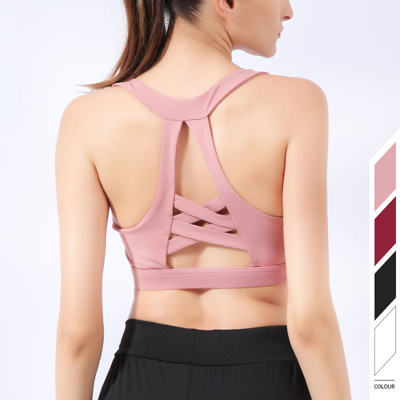 

2020 Summer New Cross Back Running Sports Bra Women Shockproof Gym Fitness Yoga Underwear Gathered Sports Crop Top Vest, Pink