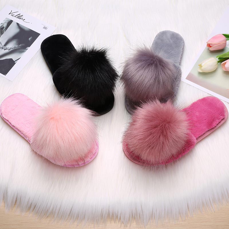 

Slippers For Women Winter Indoor Shoes Warm Fur Slides House Flat Slippers Ladies Furry Sliders Shoes Plush Pantoufle Femme 2020, Black