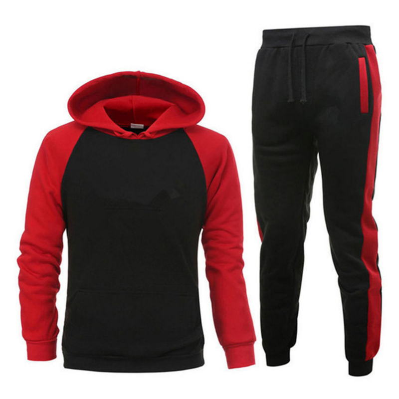 

Patchwork Men' Sportswear Sets 2020 Autumn Winter Hooded Thick Male Casual Tracksuit Men 2 Piece Sweatshirt + Sweatpants Set, Blackwhite