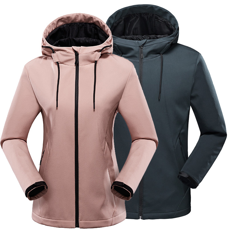

Outdoor Fleece Soft shell jacket Autumn Winter Men Women windproof waterproof warm hooded coat Couple camping hiking Windbreaker, Women black