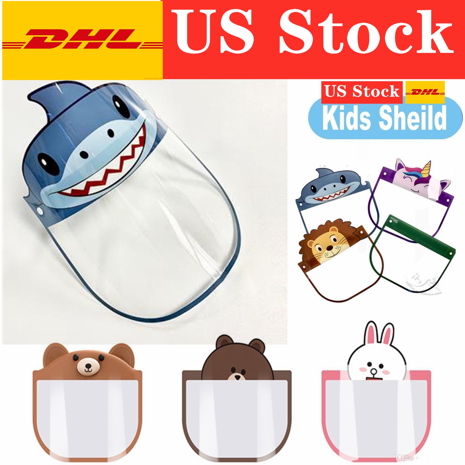 US Stock PET Kids Protective Face Shield Cute Cartoon Full Face Isolation Mask Transparent Anti-Fog Mask Visor ProtectionDesigner Masks Bear-image-554333266