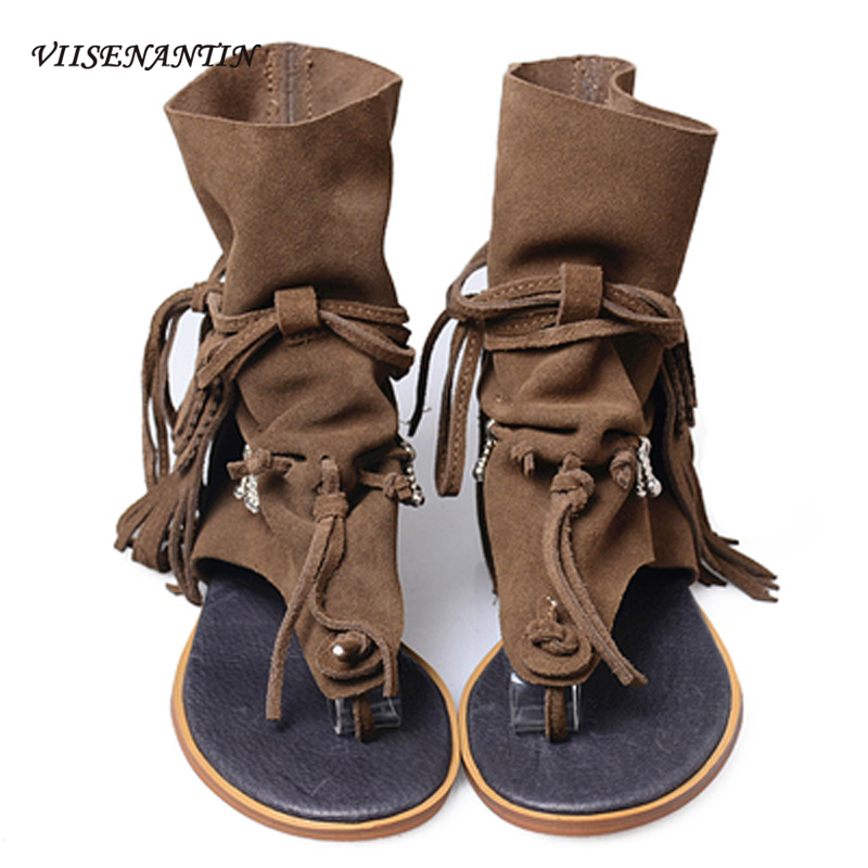 

Spring and summer comfortable flat frosted fringed sandals herringbone flip flops with inner heightening Roman shoes, Green