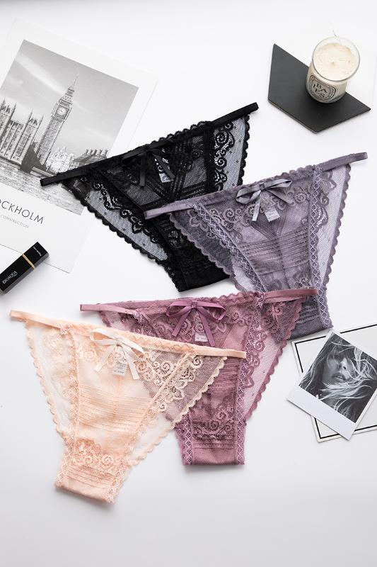 

New Hot Sale Sexy Panties Women Lace Low-waist Female Underwear Ladies Lingerie G String Transparent Panties, Pink