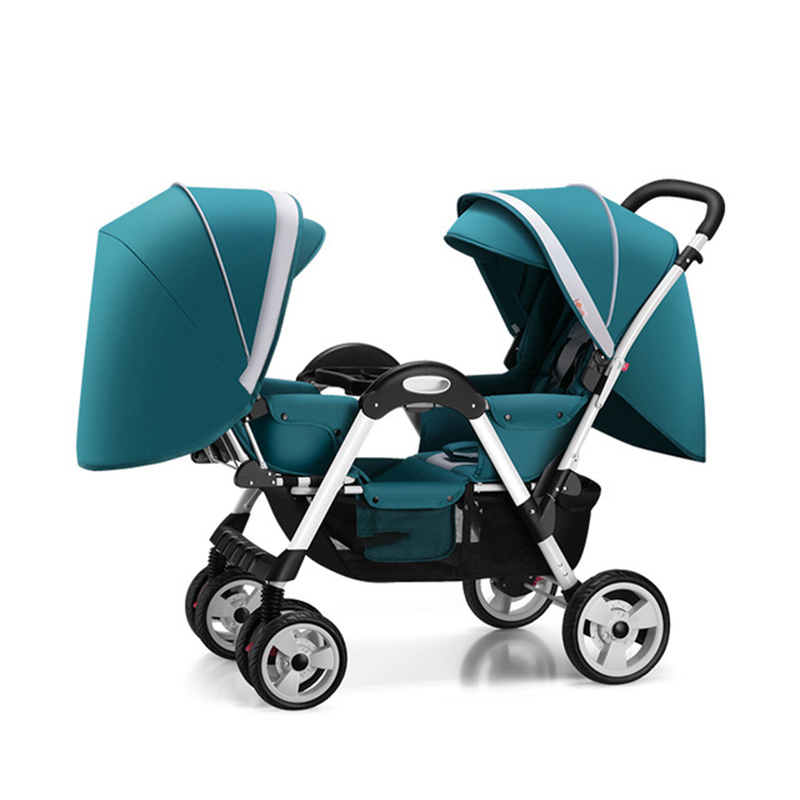 

Twin baby strollers for boy and girl can sit reclining double face to face with folding trolley