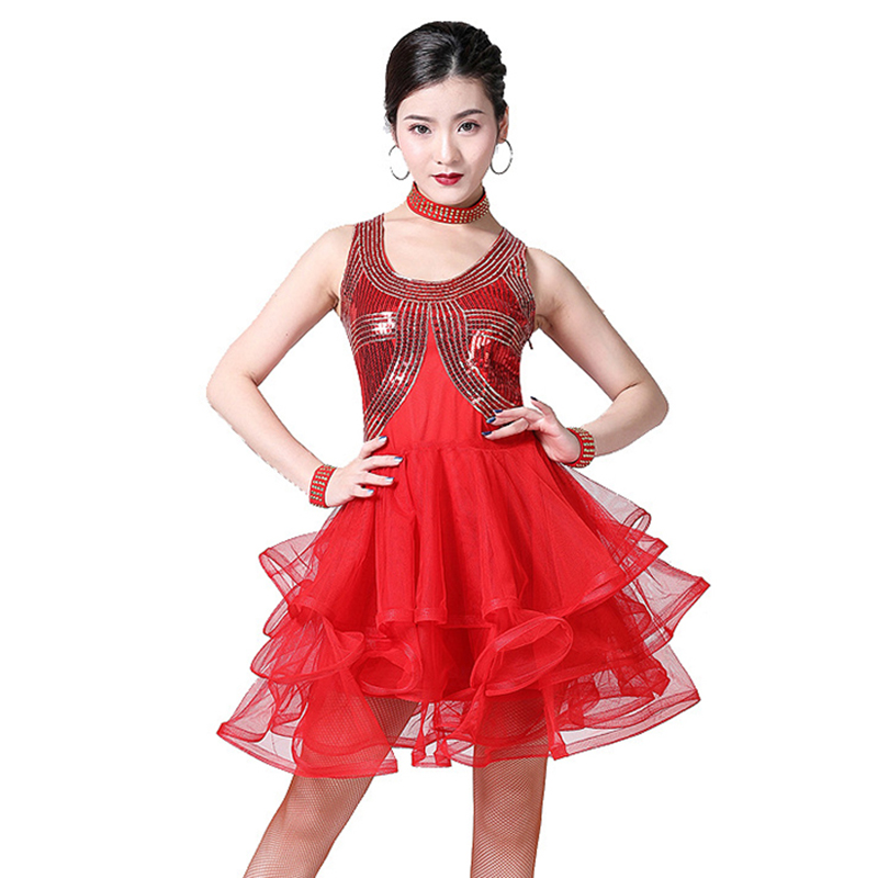 

Women Tutu Dance Clothes Competition Salsa Samba Wear Dress Sequins 3 Pieces Set Latin Dresses, Black