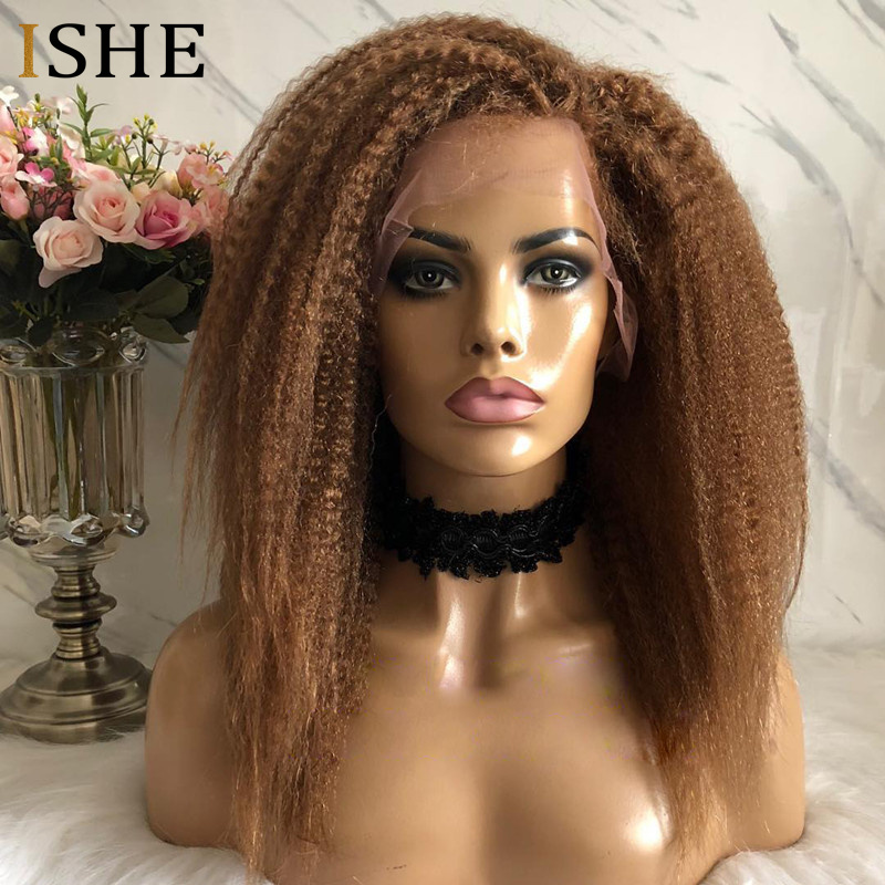 

Lace Frontal Wig Ombre 30 Color Kinky Straight Wigs Italian Yaki Remy Human Hair Wigs Preplucked Baby Hair Black For Women, Medium brown