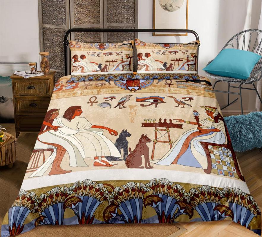 

3-piece Egyptian Duvet Cover Set Ancient Egypt Civilization Bedding Set Characters Quilt Cover African Style Bedclothes, 01