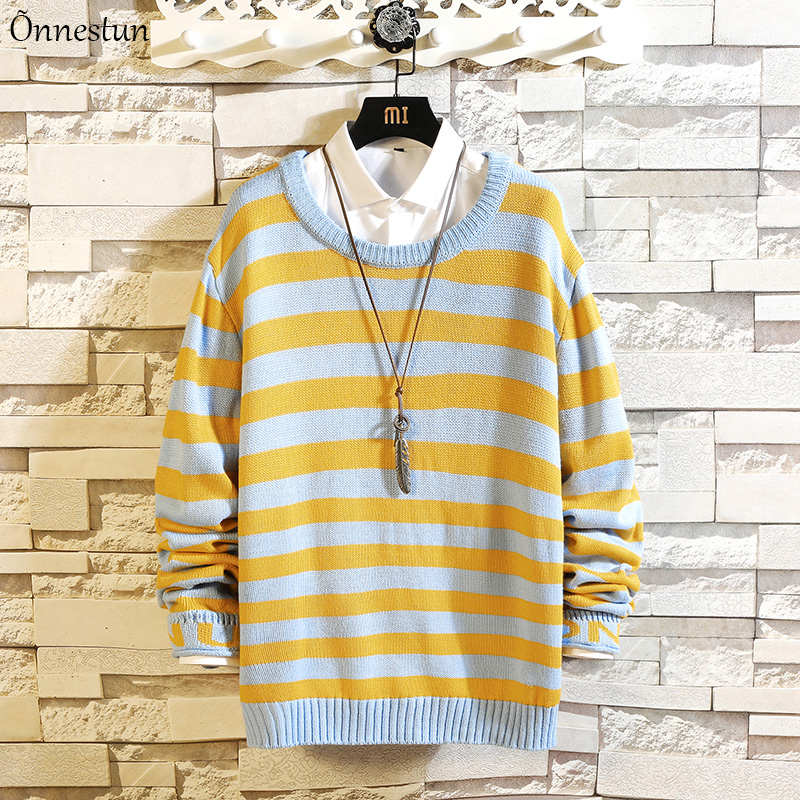 

Onnestun Sweater Men Clothing New Winter Long Sleeve Sweater Men Casual Elasticity Pull Homme Stripe, Black