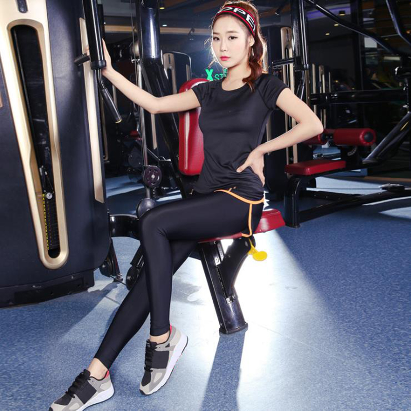 

women yoga pants fake two pcs for gym wear wokrout running fitness leggings high waist sportswear black leggins slim, As shown