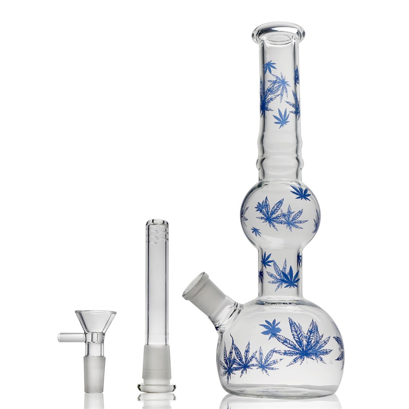 

Blue maple leaf pattern transparent creative glass handicraft somking bong water pipe decoration free of freight
