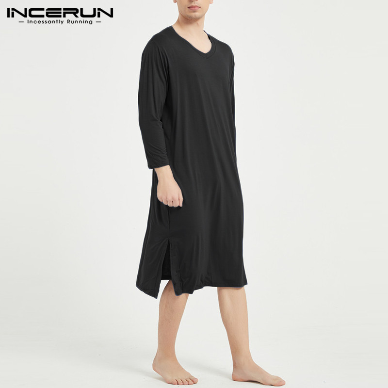 

INCERUN Mens Leisure Sleep Robes Casual Short Sleeve V Neck Sleepwear Men Fashion Solid Color Cotton Comfortable Homewear -5XL, Black