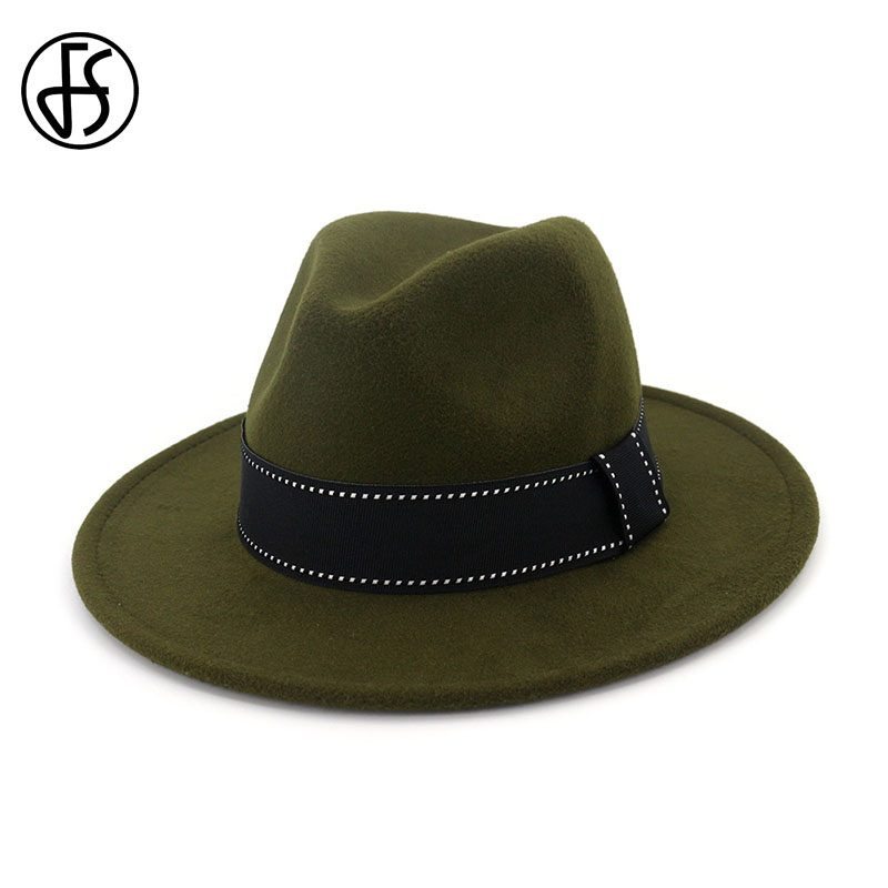 

FS Vintage Wool Felt Jazz Fedoras Hats Wide Brim Cloche Cowboy Panama for Women Men Black Red Trilby Bowler Top Hat Ribbon Band, Dark grey