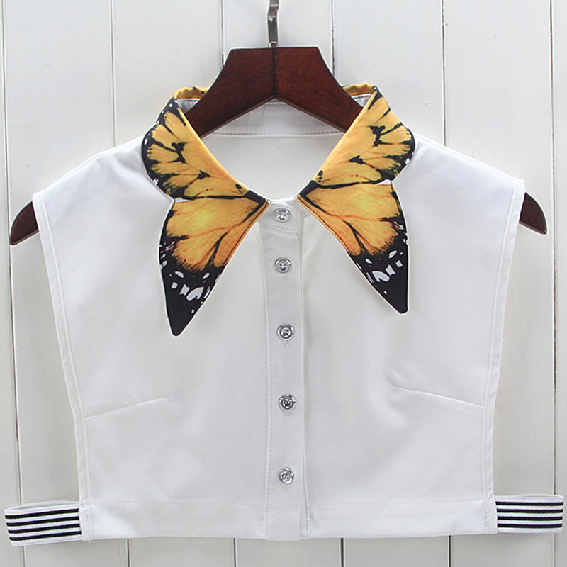 

Detachable Chiffon Hand-painted printed yellow butterfly shirt collar sweater bottom letter Beaded ladies wild decorative, Color as picture