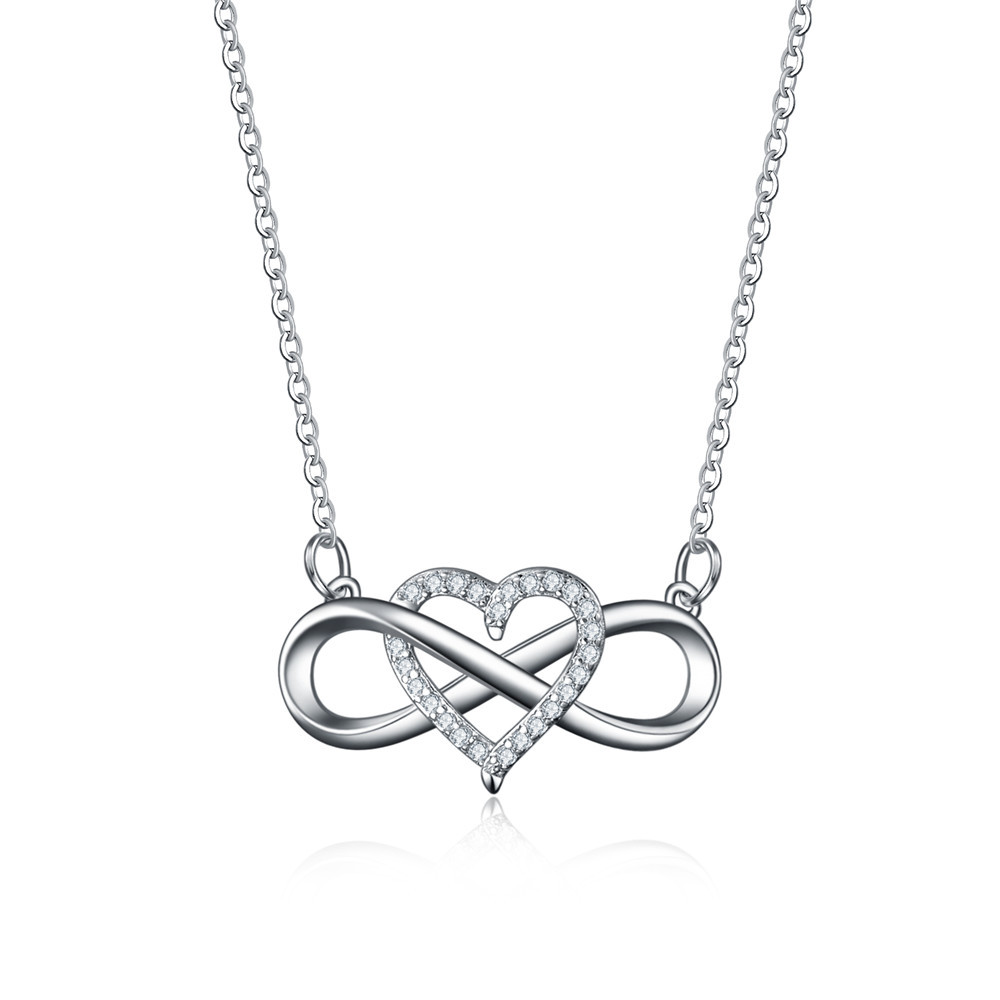 Fashion and creative ties love heart micro set series pendant necklace infinite love zircon rose gold necklace-image-554157706