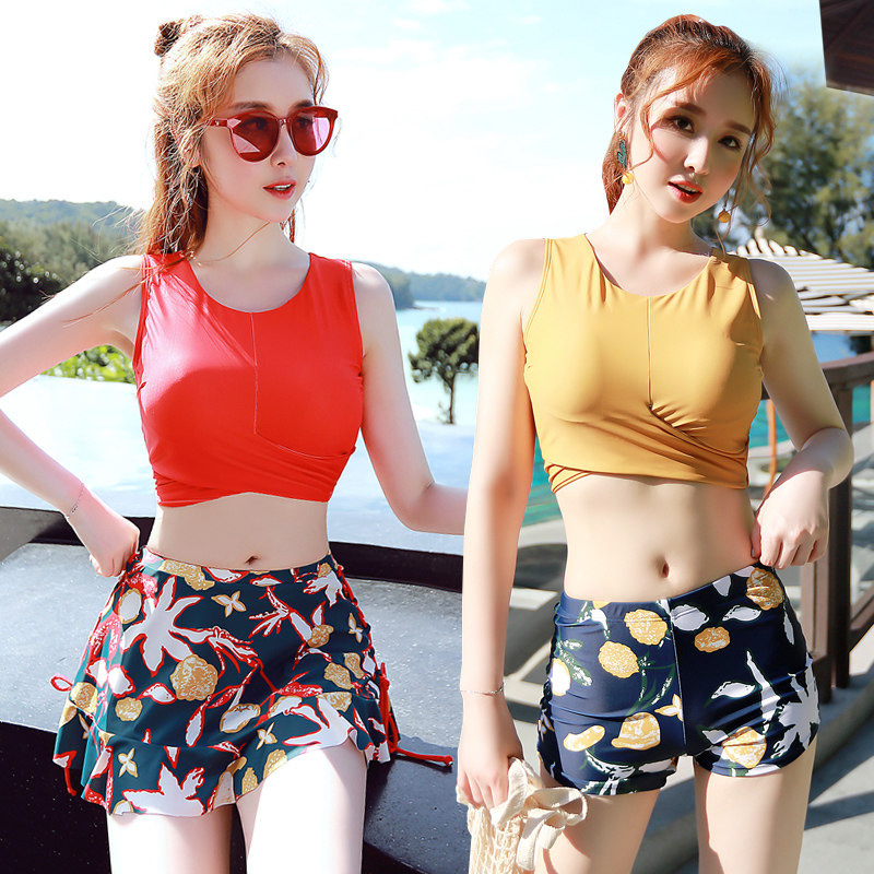 

2020 New Sexy Three Piece Swimsuit Skirts Womens Push Up Swimwear Bathing Suit Beachwear Swimming Suit Summer Dresses For Women, Red
