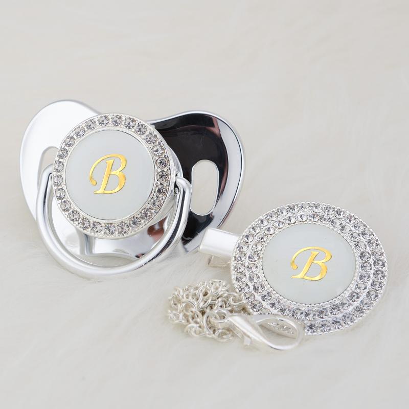 

MIYOCAR bling name Initials letter B unique bling pacifier and pacifier clip BPA free dummy unique design LB-1
