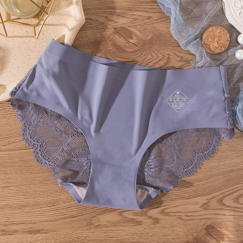 

5 PCS New style lace traceless ice silk underwear women's waist sexy hollow cotton crotch women's triangle underwear MX 502#, As pic