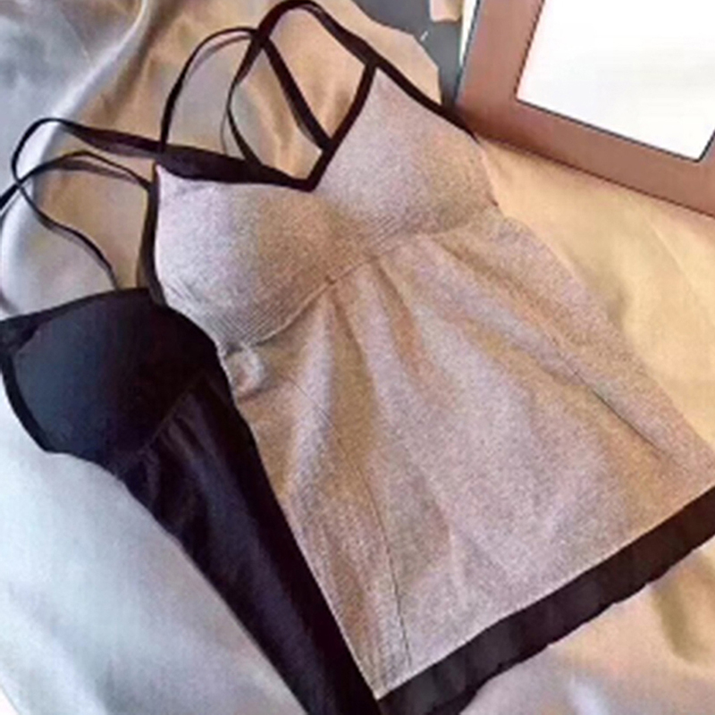 

Seamless Cotton Tops For Women Band lingerie Pad Vest Tube Top Summer Tank Top Cross Straps One-piece Underwear Camisoles, Black
