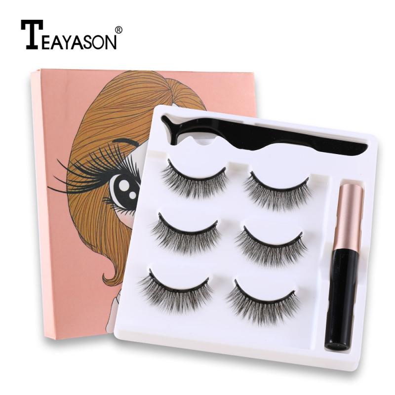 

3 Pairs 3D Magnetic Eyeliner Liquid False Eyelashes Set Magnet Eyelashes Natural Thick Long Eye Lashes Extension Tools Makeup