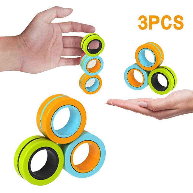 

3 Pcs Magnetic Bracelet Ring Toy Unzip Bracelet Pull Away Colorful Magic Ring Props Tools Decompression Toys For Performance
