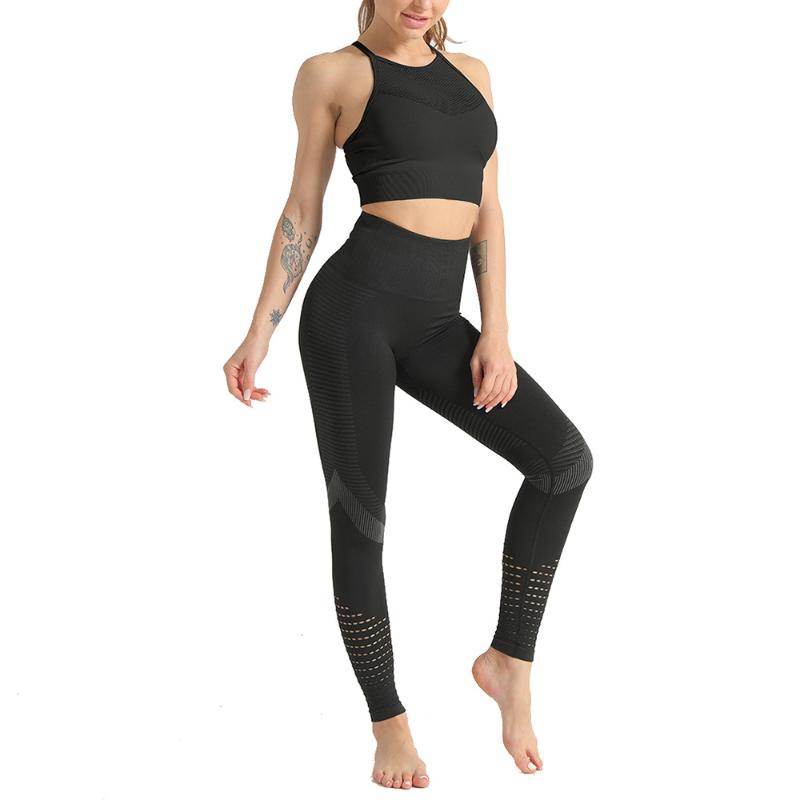 

Women Yoga Set Sport Suit Sexy Sportswear Workout Gym Clothing Bra Top Leggings Fitness for Woman Tracksuit Sports Bra+Leggings, Black