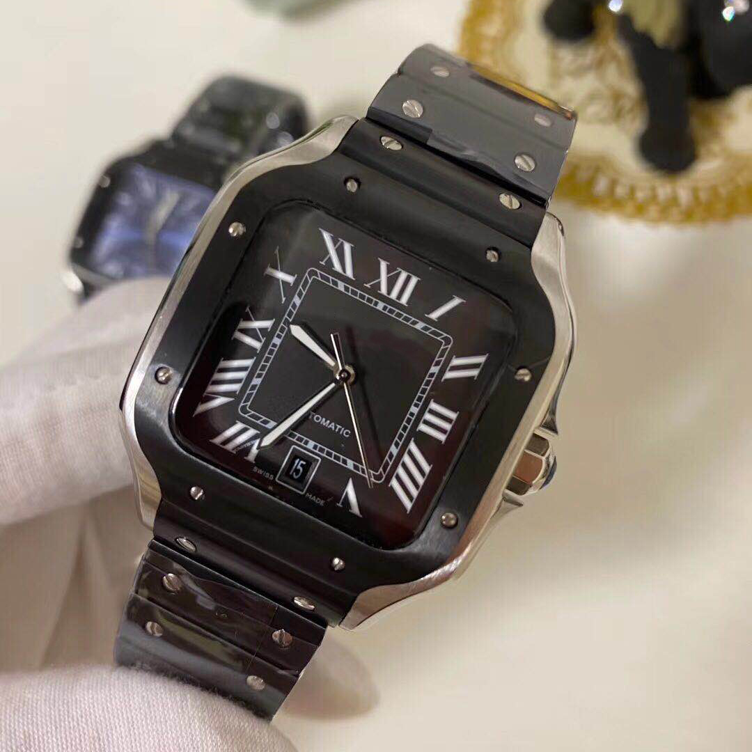 

Men Square Watch Geneva Genuine Stainless Steel Automatic Movement High Quality Fashion Mens Santo Watches, Not watch