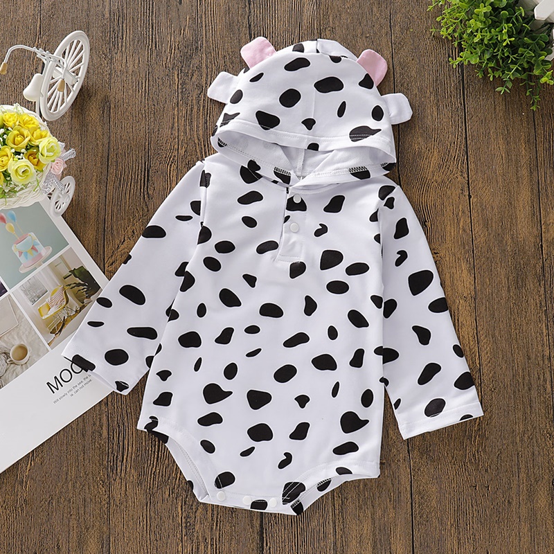 

Newborn Infant Baby Boy Girl 3D Animal Cow Hooded Romper Jumpsuit Long Sleeve Playsuit Hoddies Clothes Spring Autumn Baby Romper, Wh