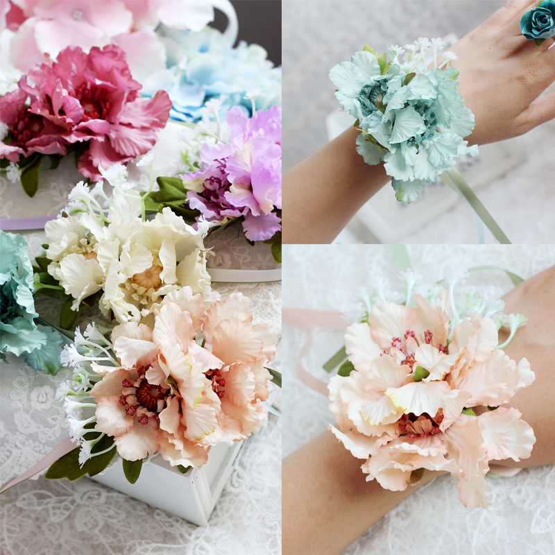 

1pc Wedding Boutonniere Buttonholes Bride Wrist Corsage Hand Flower Wedding Flower Man Suit Party Decoration, Pink